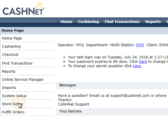 CASHNet store setup