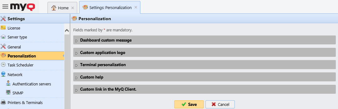 Personalization Settings tab