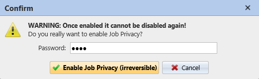 Job Privacy confirmation pop-up