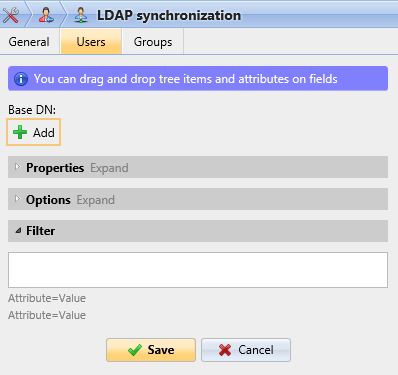 LDAP sync users tab settings
