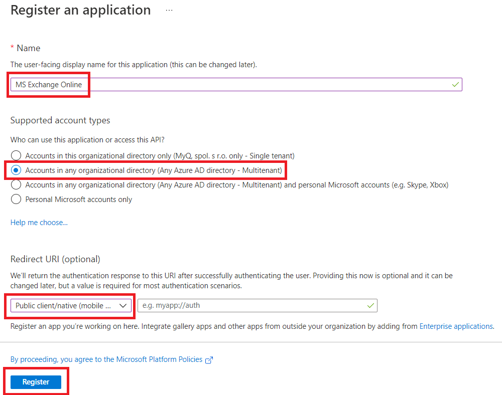 MS Azure - new app registration properties