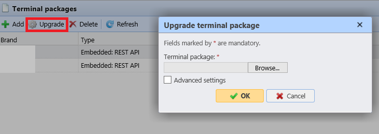 Upgrading a terminal package
