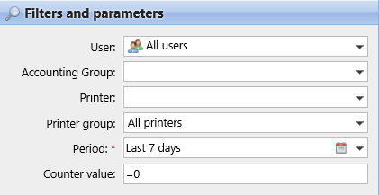 Filters and parameters on the Design sub-tab of the report's editing panel