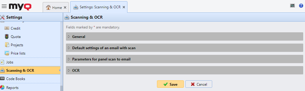 Scanning and OCR settings tab