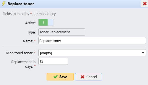 Toner Replacement event example