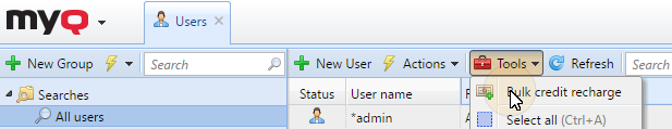 Bulk credit recharge on the Users main tab