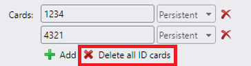 Delete all ID cards button