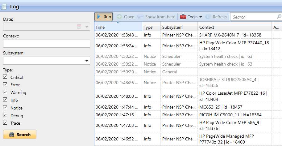 MyQ Log settings