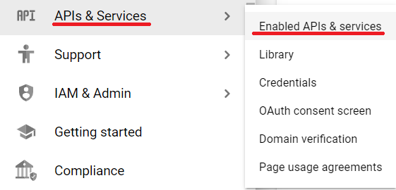 Navigating to enabled APIs and services