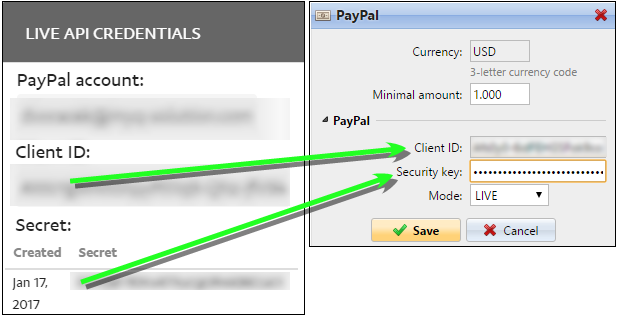 Adding API credentials in PayPal properties