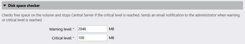 Disk space checker settings