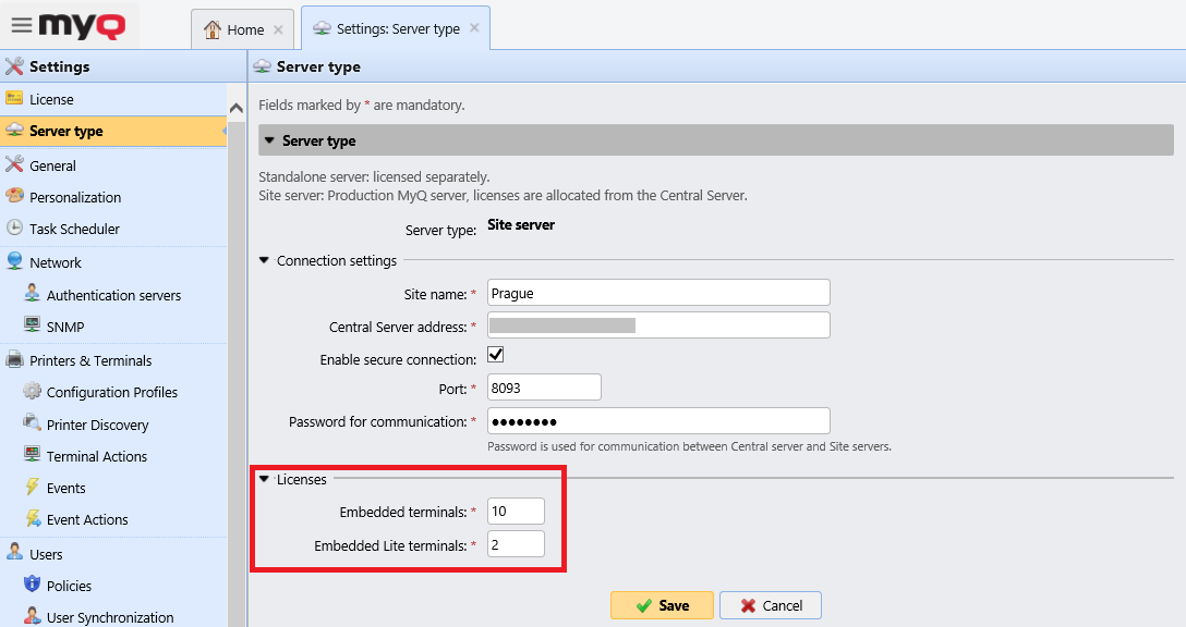 Site server licenses