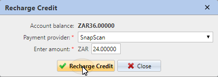 SnapScan recharging credit options
