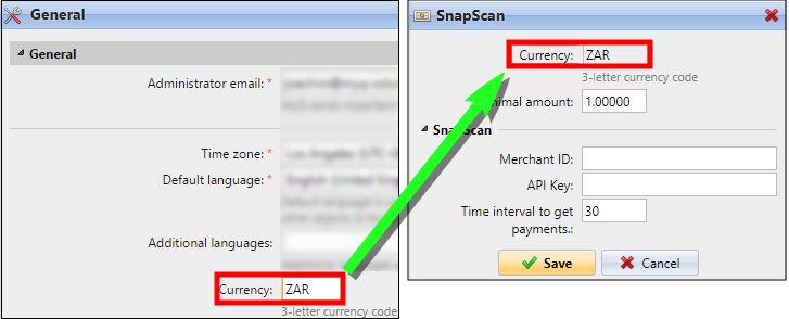 SnapScan currency settings