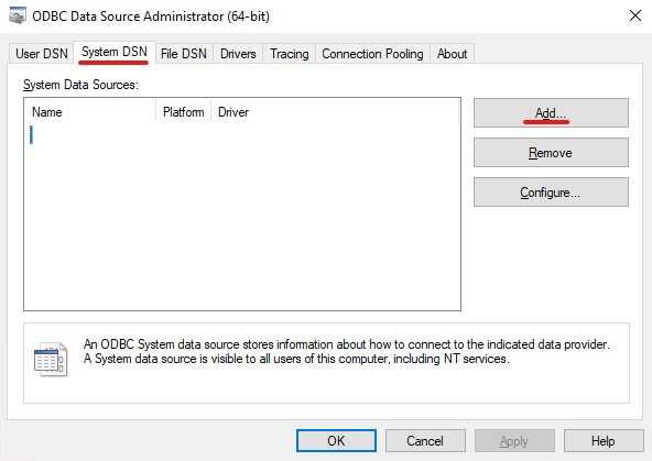 Adding an ODBC data source