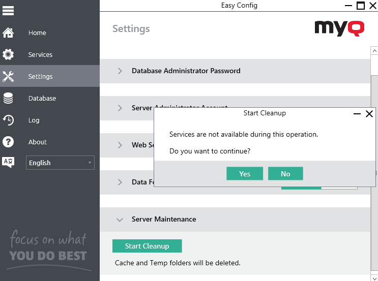 MyQ Central Easy Config- server maintenance