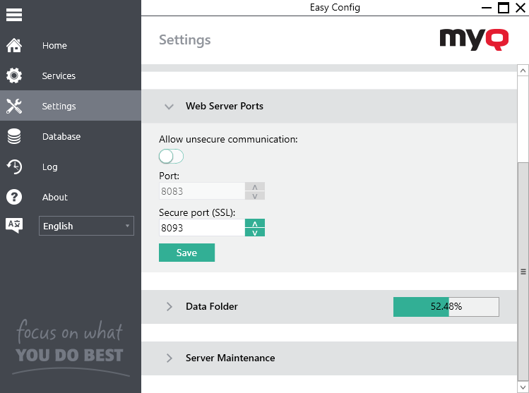 MyQ Central Easy Config - changing server ports
