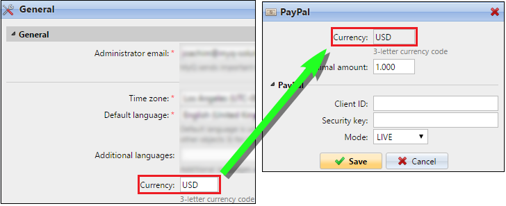 Currency setting in General settings and PayPal properties