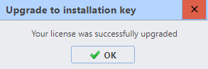 Your license was successfully upgraded message