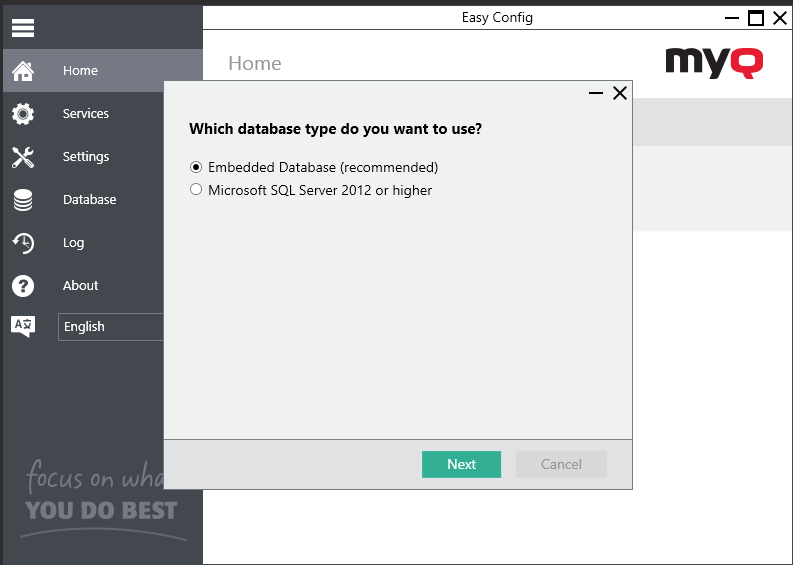 Selecting the Embedded database type