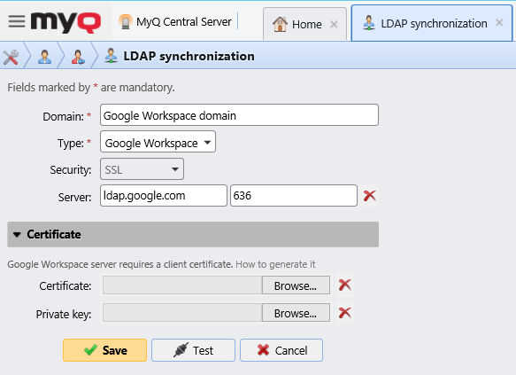 Google Workspace LDAP parameters