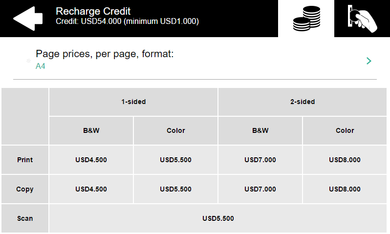 Jobs price list on the terminal