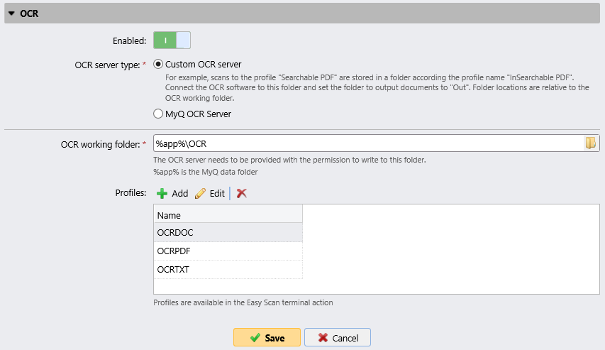 OCR Settings