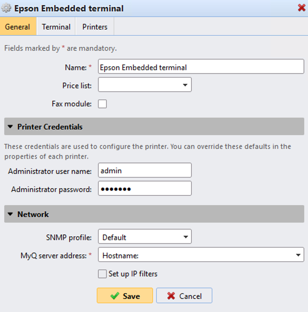 Configuration profile General tab settings