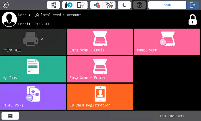 Terminal top menu with credit info