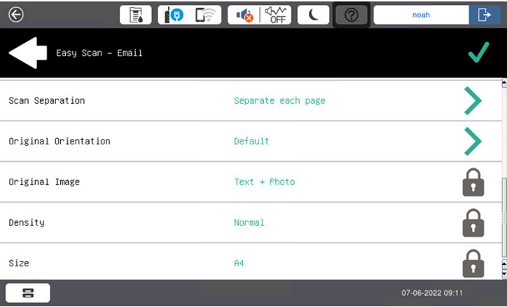 Easy Scan changing options on the terminal