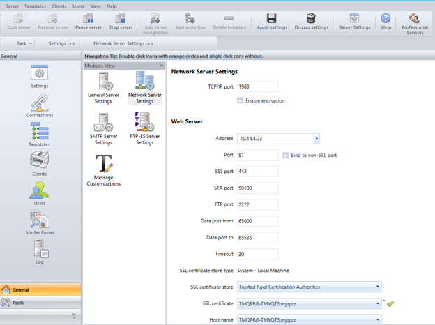 Network server settings