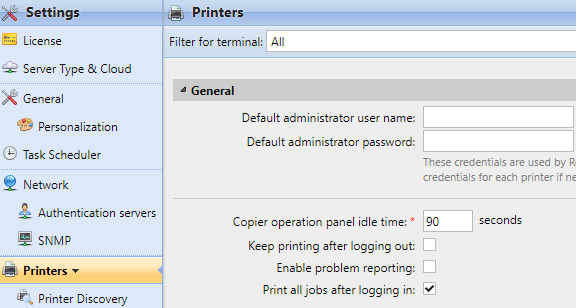 Print all jobs after logging in setting