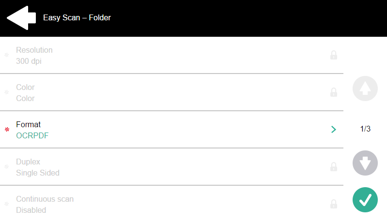 Select an OCR format on the terminal