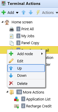 Moving an action node up or down