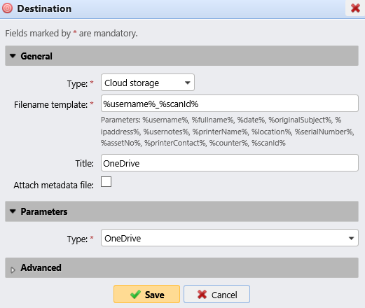 Scan to OneDrive settings