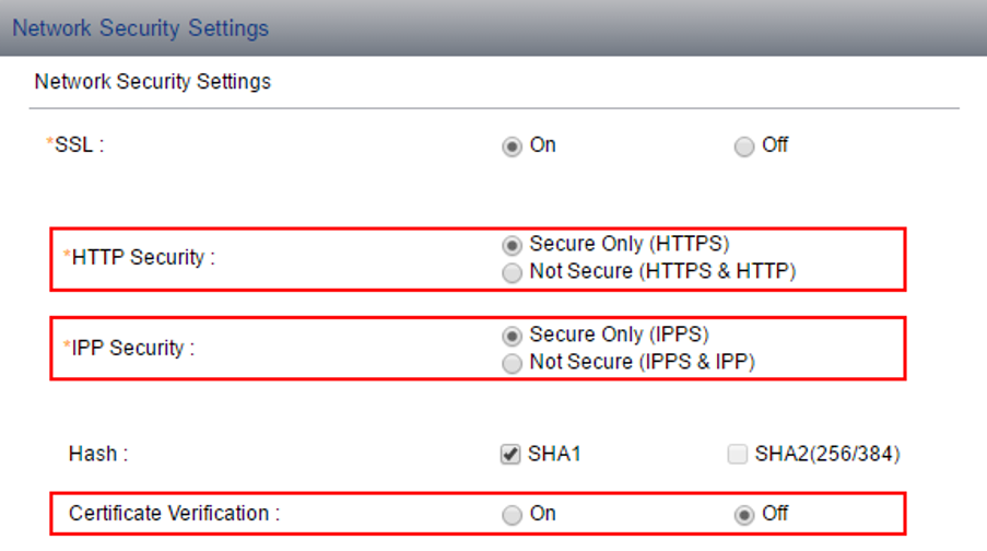 Network security settings