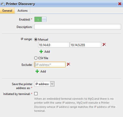 Printer Discovery general settings