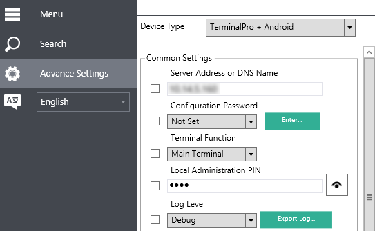Terminal Manager - Advanced Settings tab