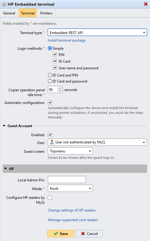 Configuration profile terminal settings