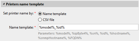 Printers name template settings