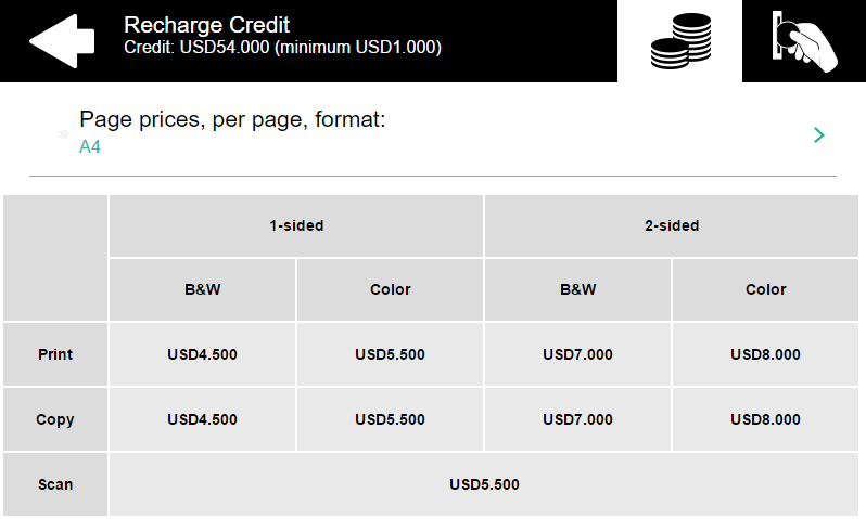 Price List on the terminal