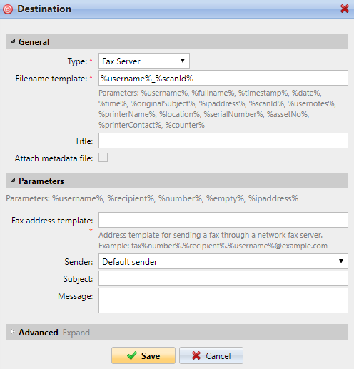 Scan to Fax Server settings