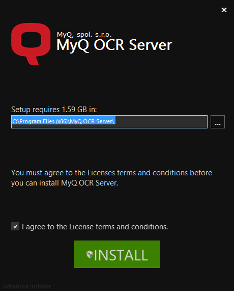 OCR server installation window