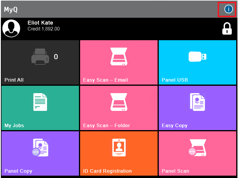 Info icon on the MyQ terminal