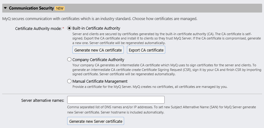 MyQ web UI - Communication Security