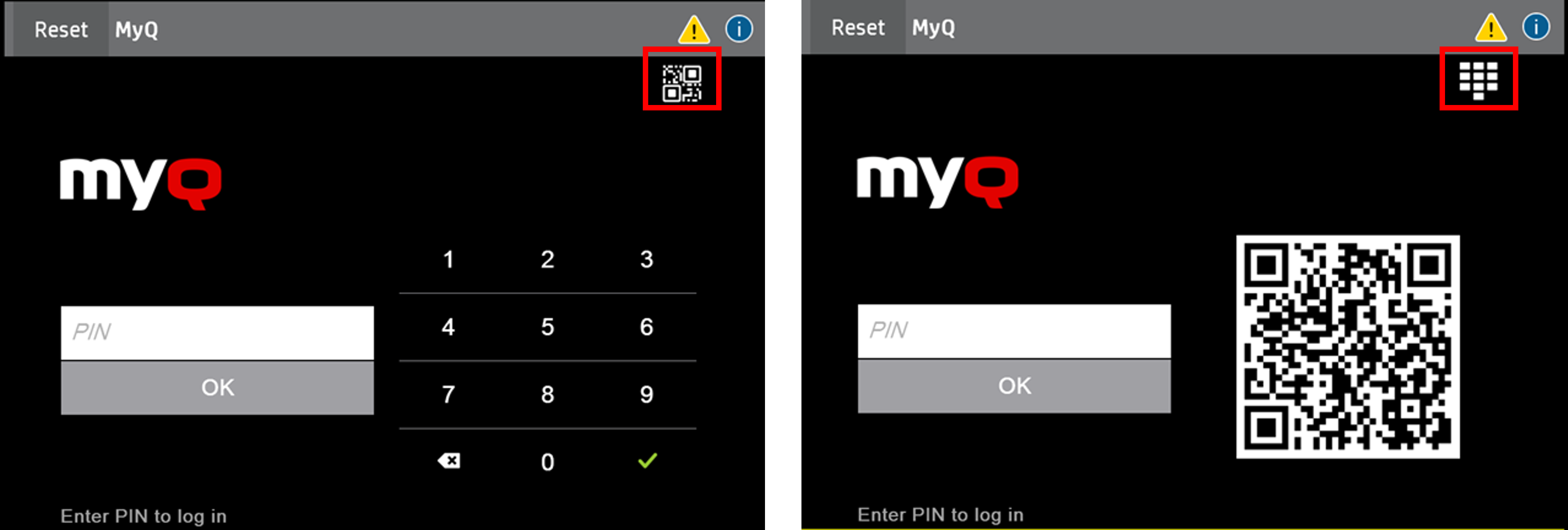 QR code and keyboard switch on the terminal