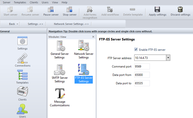 ScannerVision FTP-ES server settings