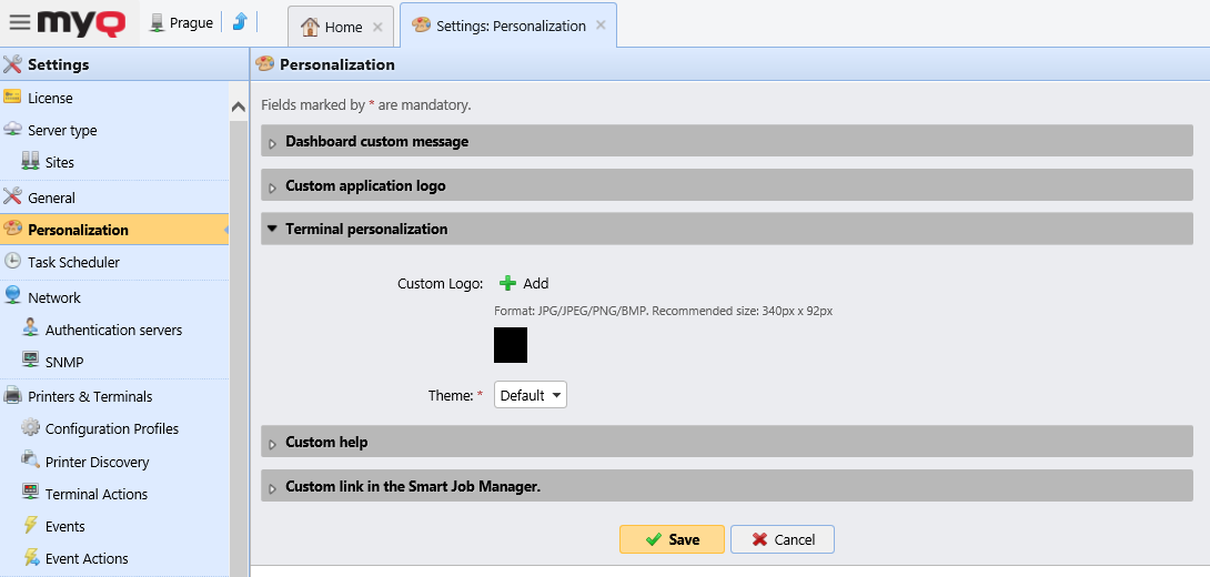 Personalization settings tab