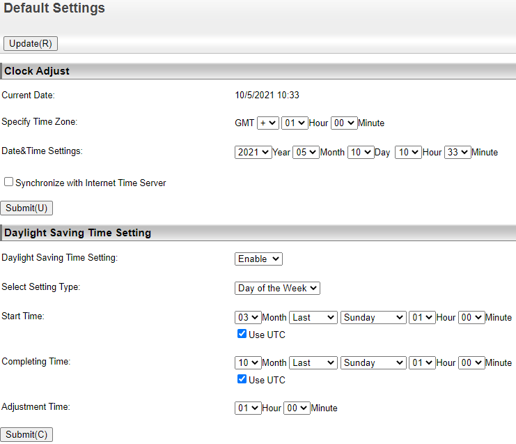 Time settings on the device web UI