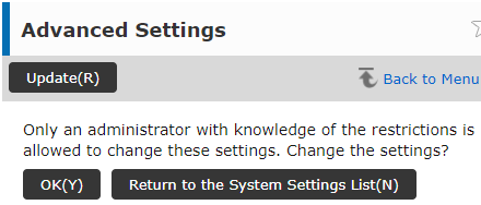 Device web UI - Advanced settings confirmation
